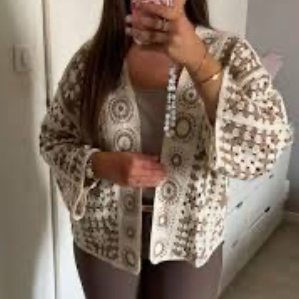 Women's Cream Crochet Cardigan